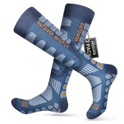 Afbeelding van OutdoorMaster 2 paar uniseks merinowol, compressieskisokken voor dames en heren, OTC design/antislip manchetten, ademende thermische wintersokken snowboarden