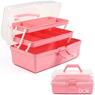 Afbeelding van 30 cm Multifunctionele Opbergdoos Organizer Opvouwbare Gereedschapskist Arts Craft Case Naaibenodigdheden Medicijndoos Familie EHBO kit met 2 lagen (roze)