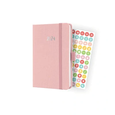 Afbeelding van 2x Weekagenda Feel A6 2024 (NL/FR/EN/DU) Soft Rose Hardcover
