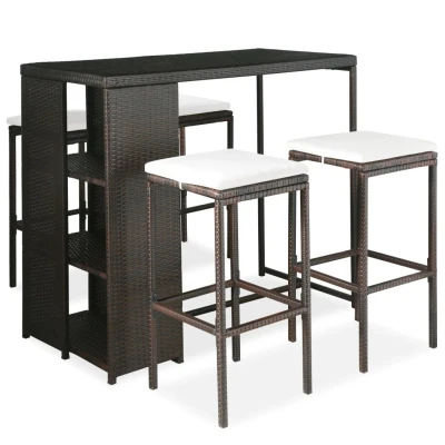 Afbeelding van 5 delige Tuinbarset met kussens poly rattan bruin