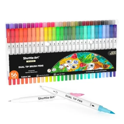 Afbeelding van Shuttle Art Dual Brush Pen Set, dubbele penseelstiften met zachte punt, 56 kleurrijke aquarelstiften twee soorten schrijfpen: viltstiften (1 2 mm) en fineliner (0,4