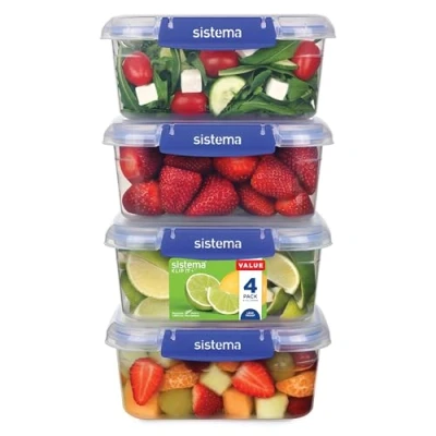 Afbeelding van Sistema KLIP IT PLUS Lekvrije voedselopslagcontainers 1 l luchtdichte en stapelbare maaltijdbereidingscontainers met deksels schoolbrooddozen BPA vrij 4 stuks