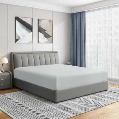Afbeelding van Cathay Home Luxe rimpel en vervagingsbestendig dubbel geborsteld ultra zacht microvezel 14 inch standaard pocket enkel hoeslaken, lichtgrijs, koningin