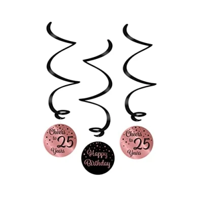 Afbeelding van Swirls Cheers to 25 years rose goud/zwart per 3 stuks
