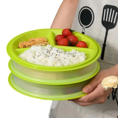 Afbeelding van Sporgo Set van 3 magnetronborden: magnetronservies met deksel, magnetronbord, BPA vrij, herbruikbaar, magnetronbestendige vershouddoos compartimenten, deksel voor verwarmen, invriezen (C)
