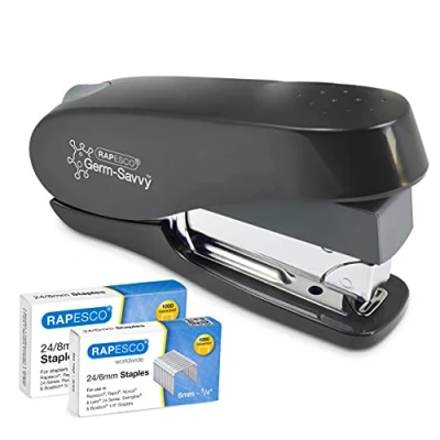 Afbeelding van Rapesco 1466 Germ Savvy Antibacterieel, ECO Luna Less Effort Nietmachine met 2000 Nietjes, 50 Vel Nietcapaciteit, Zwart