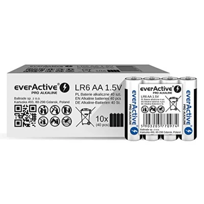 Afbeelding van everActive AA batterijen, 40 stuks, per alkaline, Mignon LR6 R6 1,5 V, hoogste prestaties, 10 jaar houdbaarheid, stuks