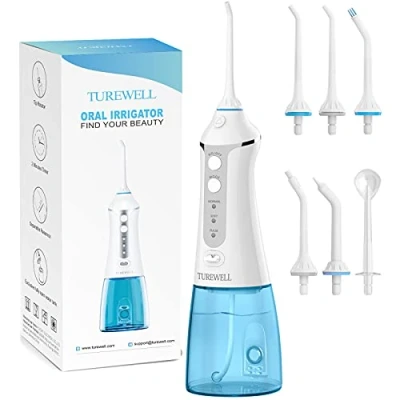 Afbeelding van TUREWELL Elektrische Watertandflosser, 3 modi en 6 sproeiers, USB oplaadbaar, IPX7 waterdicht, 300 ml orale irrigator