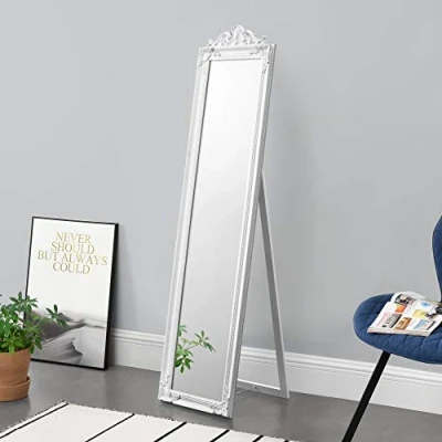 Afbeelding van Spiegel vrijstaand met barok lijst verstelbaar 160x40 cm wit