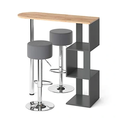 Afbeelding van Vicco Bartafel set &quot;Vincent&quot;, Krachtige eik goud/Antraciet, 113 x 40 cm met 2 barkrukken