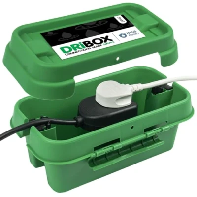 Afbeelding van DRiBOX IP55 Weerbestendige Buitenshuis Elektrische Aansluitdoos Netsnoerbehuizing voor Kerstverlichting, Timers, Verlengkabels, Kabels, Rollen, Transformatoren (Groen, Klein)