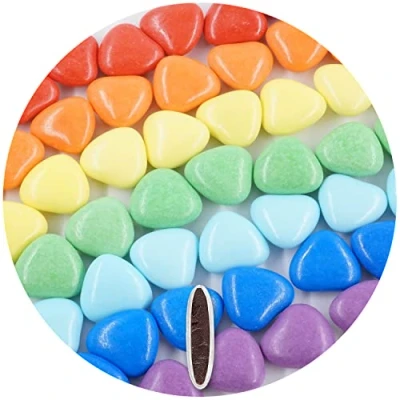 Afbeelding van EinsSein 1kg Bruidsuiker chocolade hartjes Dragées Mix medium Regenboog glans mini dragee hart paars doopsuiker bruiloft chocoladehartjes suiker gekleurd suikerlaagje geboorte