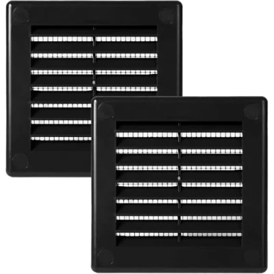 Afbeelding van Vent Systems 100 x mm, 2 stuks, zwarte ventilatieafdekking, platte, vierkante ventilatiesleuven, geïntegreerde insectenbescherming, HVAC ventilatieopeningen voor badkamer, thuiskantoor