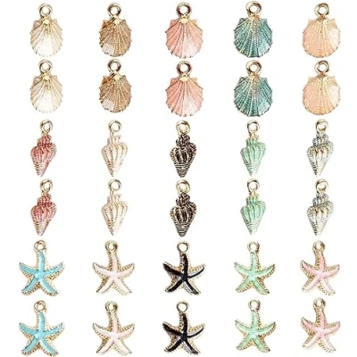 Afbeelding van 30 stuks gemengde emaille bedels hangers, schelp zeester doe het zelf handgemaakte accessoires, legering hanger, voor sieraden knutselen armband ketting