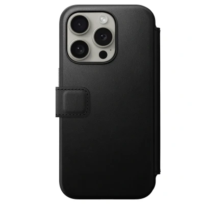 Afbeelding van Apple iPhone 15 Pro MagSafe Hoesje Echt leder Nomad Bookcase Zwart Telefoonhoesje Shockproof/Valbescherming