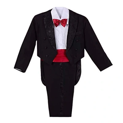 Afbeelding van Lito Angels Tuxedo Smoking Kostuums &amp; Blazers Pak Set van 5 Stuks met Rood Buikband Bruiloft Feest Formele Kleding Outfit voor Baby Jongens Maat 80 (Leeftijd 9 12 maanden) Zwart