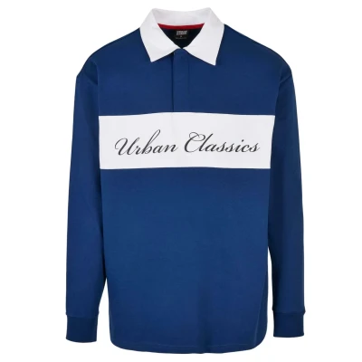 Afbeelding van Urban Classics Rugby Longsleeve Poloshirt, Heren, Maat: Large, Spaceblue