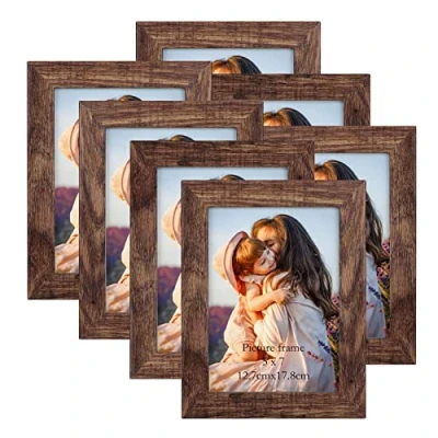 Afbeelding van PETAFLOP Set van 7 fotolijsten 13 x 18 cm bruin, houten fotolijst muur en tafelfotolijst, geschikt voor gebruik in woningen, kantoren enz