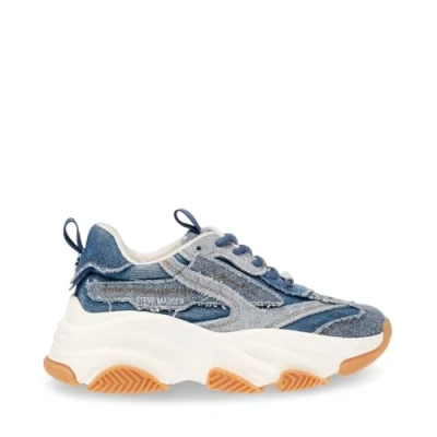 Afbeelding van Steve Madden dames Possession E sneaker met mesh details in de kleur Blauw, maat: 38