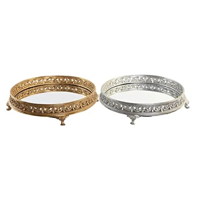 Afbeelding van Snackdienblad DKD Home Decor 38,5 x 8 cm Spiegel Zilverkleurig Gouden Hars Neoklassiek (2 Stuks)