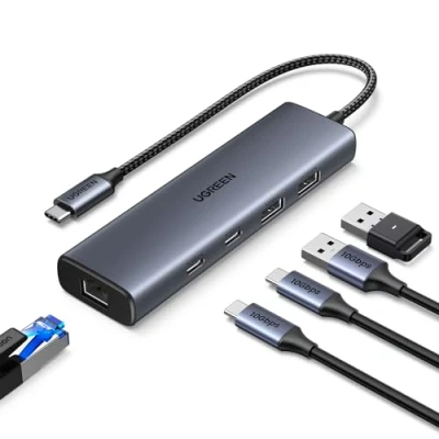 Afbeelding van UGREEN USB C 3.2 Hub LAN Adapter Ethernet met 2xUSB Poort en A Poorten, naar RJ45 Gigabit Netwerk compatibel iPhone/iPad, Laptop onder Windows, Mac OS, Linux etc.