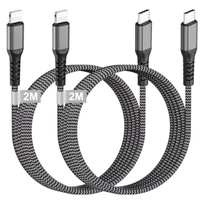 Afbeelding van USB C Lighting kabel, 2 m, stuks, MFi gecertificeerd, iPhone nylon kabel snel opladen Lightning oplader voor 14/13/12/11/X/8/SE, iPad, AirPods