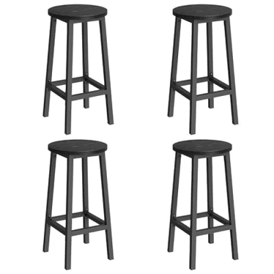 Afbeelding van VASAGLE Barkrukken, set van 4, barstoelen, keukenstoelen met metalen frame, eenvoudige montage, voetensteun, voor keuken, woonkamer, eetkamer, ebbenzwart, klassiek zwart, LBC232B56