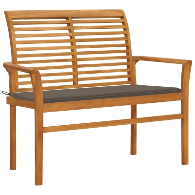 Afbeelding van Tuinbank met taupe kussen 112 cm massief teakhout