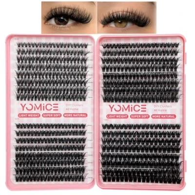 Afbeelding van Yomice individuele wimpers, clusters, wimperextensions, 640 stuks, pluizige 50D+60D+80D+100D, dikke clusterwimpers, Wispy D krul, 9 16 mm, natuurlijke wimper voor