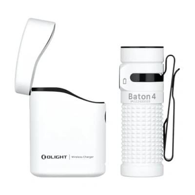 Afbeelding van OLIGHT Baton 4 kit Mini LED zaklamp met dimbare oplaadhouder, oplaadbare tot 190 dagen werktijd, 1300Lm 170m lichtbereik super heldere kleine voor dagelijks gebruik, IPX8 Wit