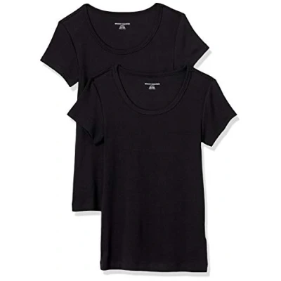 Afbeelding van Amazon Essentials Women&#039;s T shirt met kapmouwen, ronde hals en slanke pasvorm, Pack of 2, Zwart, XL