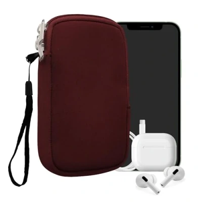 Afbeelding van kwmobile telefoontasje universeel voor S 4,5&quot; smartphones 14,4 x 8,3 cm Hoesje met rits en polslusje In braam