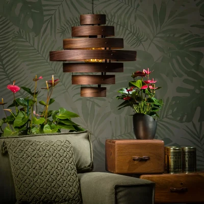 Afbeelding van ETH Expo Trading hanglamp Walnut met 7 houten ringen