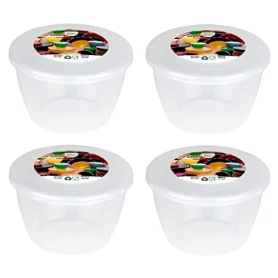 Afbeelding van 1/2 Pint Pudding Wastafel en Deksel Verpakking van 4 Plastic Basins 280ml (0,5pt) S/M Size Voedselveilige Stoomkommen Clear