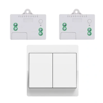 Afbeelding van Cerhot Zelfaangedreven draadloze schakelaar ontvanger kit, RF433 knop afstandsbediening wandlampschakelaar LED binnen en buitenverlichting, zonder batterijen wifi (EU 2 versnellingen, 1V2 A)