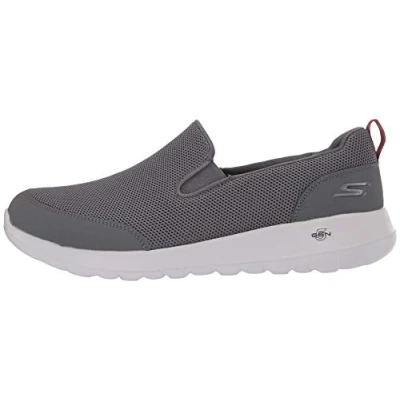 Afbeelding van Skechers Go Walk Max Clinched — Athletic Mesh Double Gore slip on wandelschoen voor heren, grijs textiel, bordeauxrode bies, 43 EU