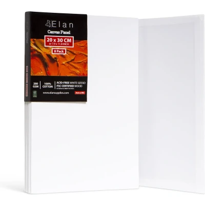 Afbeelding van Elan Katoen Canvas Panelen 20x30 CM, 8 Pack Boards voor het Schilderen, Schilderen Canvas, Canvassen Kunst Board Bulk Art Blank Panel