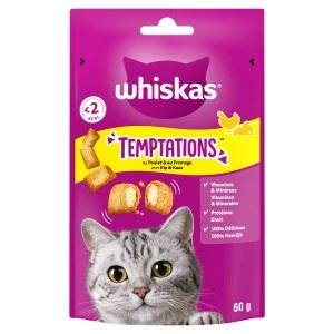 Afbeelding van Whiskas Temptations Kattensnacks Kip&amp;Kaas 60 gr