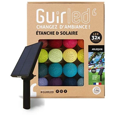 Afbeelding van GuirLED lichtsnoer voor buiten Guinguette LED IP55 waterdicht Hoog rendement zonnepaneel Automatisch aan/uit 32 ballen 6m Harlekijn