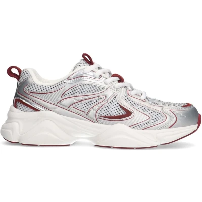 Afbeelding van Sacha Dames Zilveren metallic sneakers met rode details Maat 37