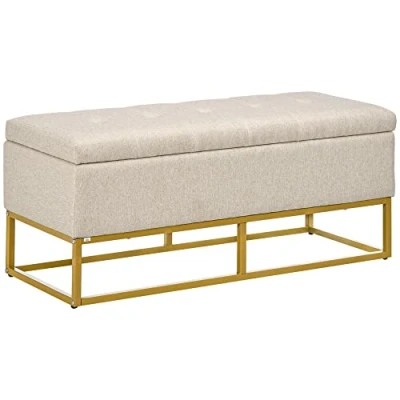 Afbeelding van HOMCOM Bank, 2 in 1, gevoerde zitting en stalen poten, 110 x 44 48 cm, beige goud
