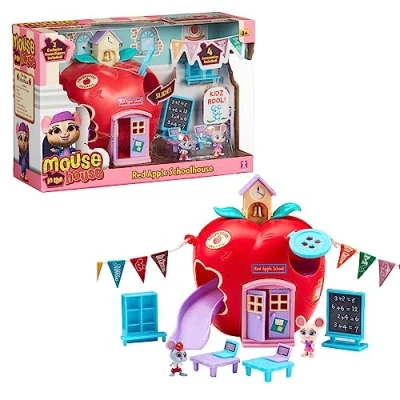 Afbeelding van MOUSE in THE HOUSE, GIOCHI Preszio MUN02 Apple Schoolset met 2 exclusieve muisfiguren, accessoires en stickers die oplichten het donker, speelgoed voor kinderen vanaf 3 jaar, PREZIOSI,