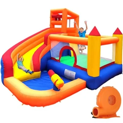 Afbeelding van Ballsea Groot springkasteel met ventilator, droog /waterglijbaan, geschikt voor kinderen van 3 tot 10 jaar, kinderkasteel binnen of buiten, 320 x 280 232 cm