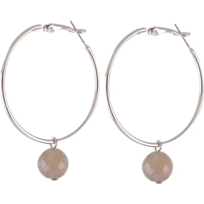 Afbeelding van Behave Oorbellen oorringen dames zilver kleur bruin met natuurstenen hanger 5cm