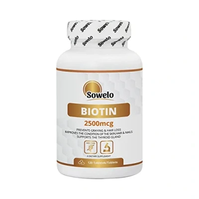 Afbeelding van Sowelo biotine I 2500 mcg Voedingssupplement met Vitamine B7 Versterkt huid, nagels en haar tegen veroudering 120 tabletten