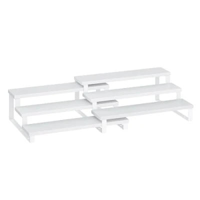 Afbeelding van SONGMICS Kruidenrekken, staande keukenplanken, keukenorganizer, set van 2, houtmateriaal, elk 3 planken, uitschuifbaar, stapelbaar, voor voorraadkast, werkblad, Sneeuwwitje wolkenwit KCS116W01
