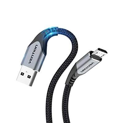 Afbeelding van VENTION Micro USB Kabel Nylon naar Android Oplaadkabel Snel Opladen voor Mobiele Tablet en PS4 Controller Compatibel met Samsung Galaxy Huawei Nexus Kindle (2m, Grijs/Zwart)