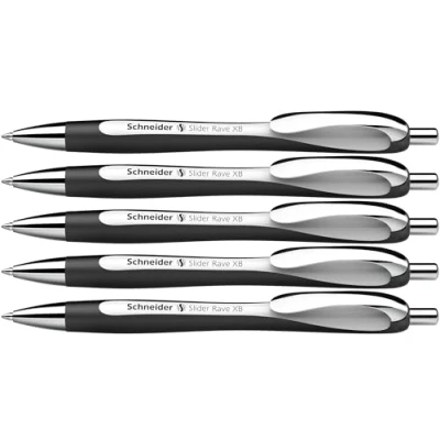 Afbeelding van Schneider 132549 Slider Rave XB balpen (gelimiteerde speciale editie in wit zwart, Made Germany) 5 stuks, schrijfkleur: blauw