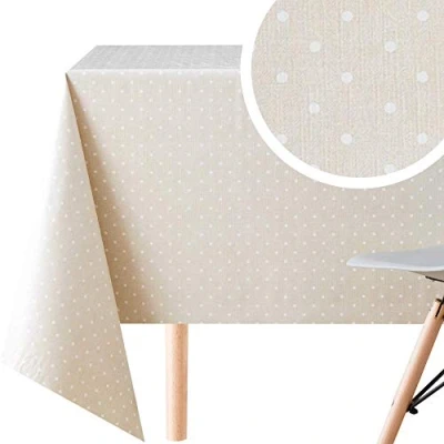 Afbeelding van Wasdoek tafelkleed, pvc tafelzeil, rechthoekig, 300 x 140 cm, groot, vinyl, stippen, beige