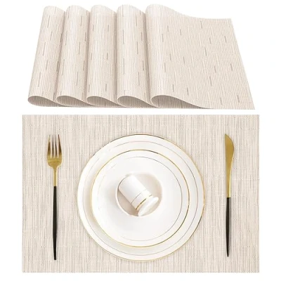 Afbeelding van Lumaca Wasbare Placemats, Set van 6 Ontbijtplacemat (70% PVC, 30% Polyester), Hittebestendig, Antislip, voor Keuken en Restauranttafels, Beige